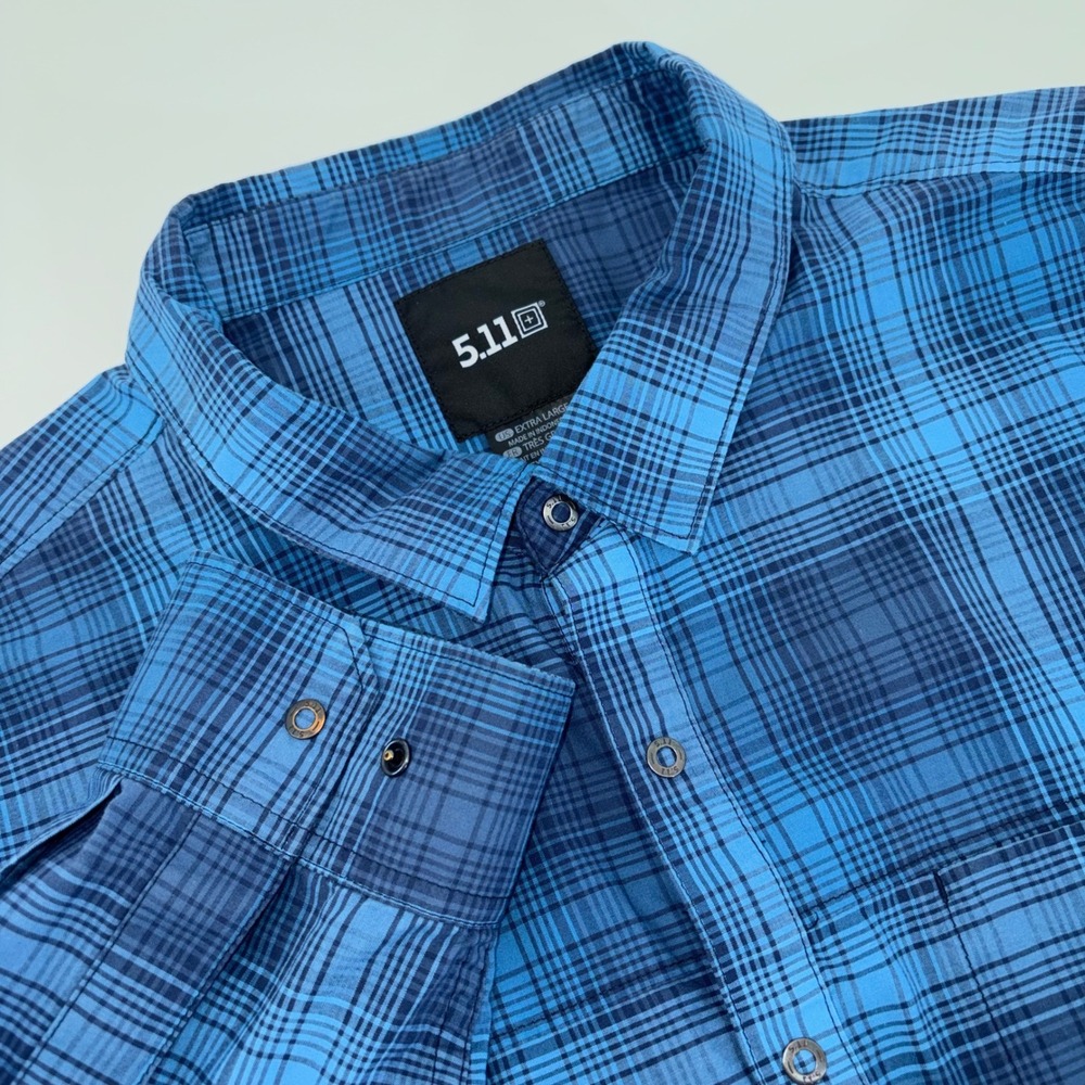 5.11 Tactical Mens Blue Plaid Long Sleeve Button Down Shirt XL